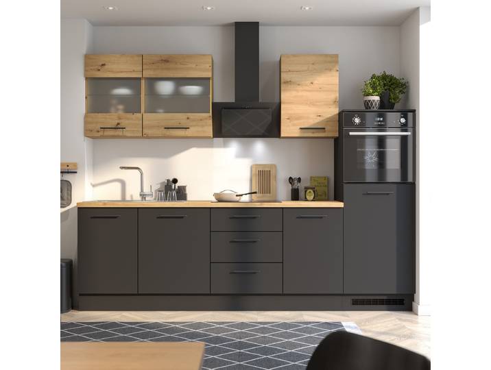 Küchenzeile Turrida 280 cm 280 x 218 x 60cm Schwarz/Matt Schwarz Elektrogeräte Premium