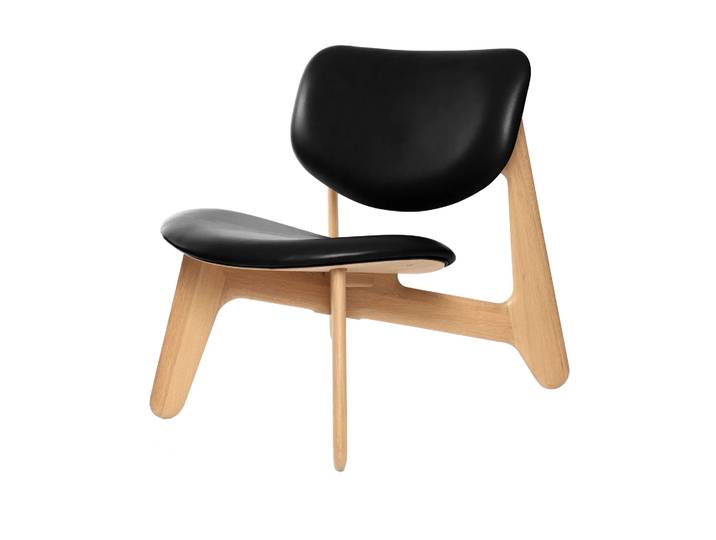 Tom Dixon Slab Loungesessel gepolsterter Sitz Natural oak-black leather