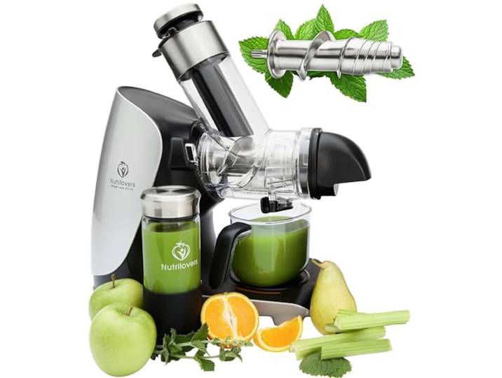 Nutrilovers Slow Juicer GREEN-PRESS EDELSTAHL Schnecke DEUTSCHE MARKE Ganze Früchte entsaften Sellerie Gemüse und Obst Entsafter Testsieger Allrounder Saftpresse elektrisch