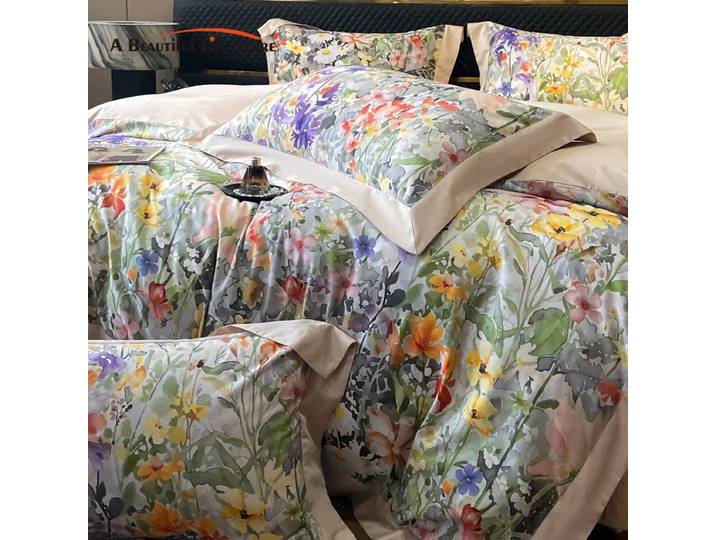 Housse de couette en coton égyptien imprimé Floral 600TC, housse de couette Queen King, ensemble de housse de couette douce, drap plat/convient, taies d'oreiller