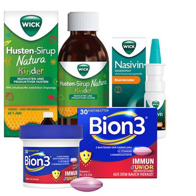 Wick Nasivin Nasenspray oK Kleinkinder 0,25 mg/ml + Husten-Sirup Natura Kinder Bion 1 St
