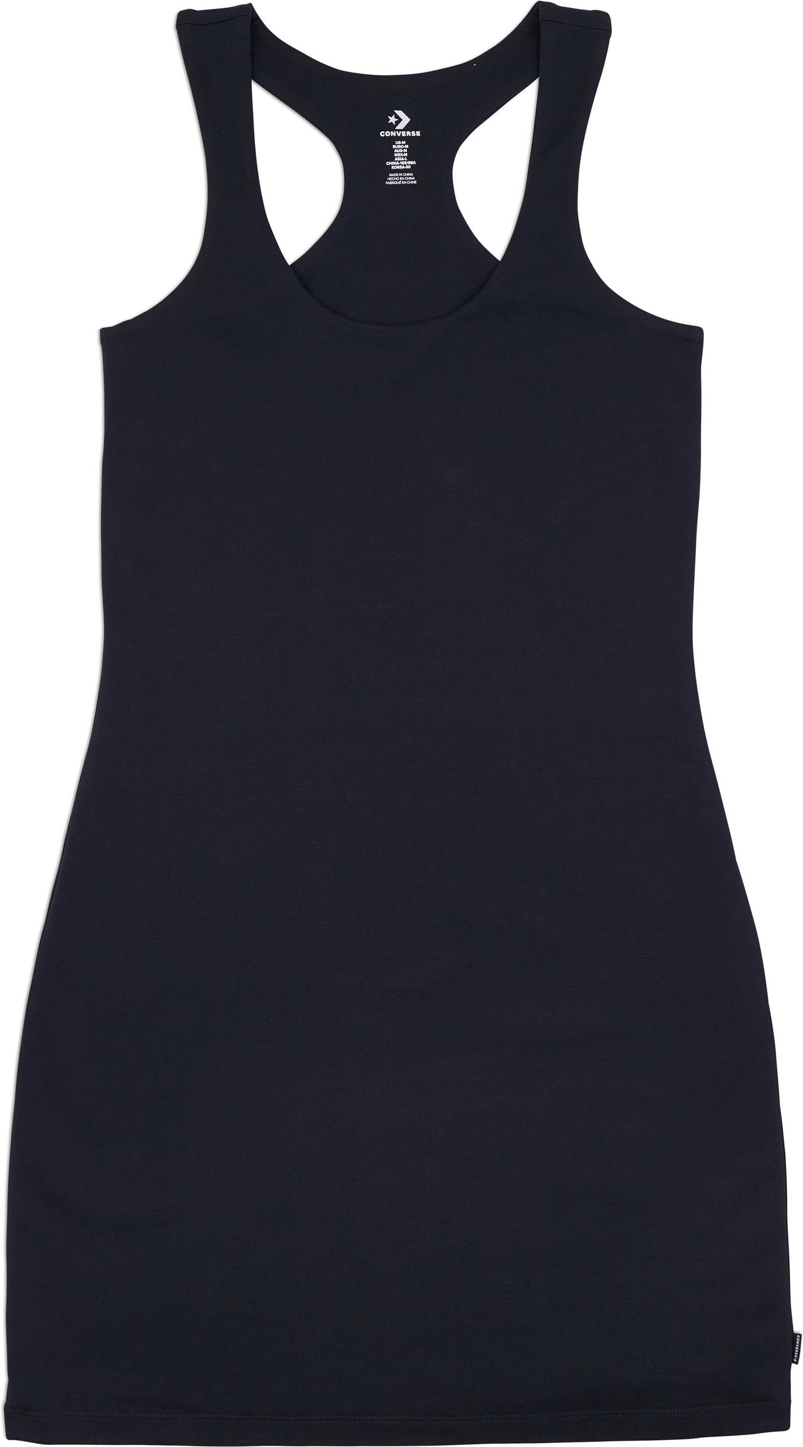 Trägerkleid CONVERSE "EVERYDAY RACERBACK DRESS", Damen, Gr. L, N-Gr, schwarz (converse schwarz), Obermaterial: 62% Baumwolle, 33% Polyester, 5% Elasthan, Kleider Trägerkleid, leichtes Design, sportlicher Stil, für Sportmode und Streetwear converse schwarz