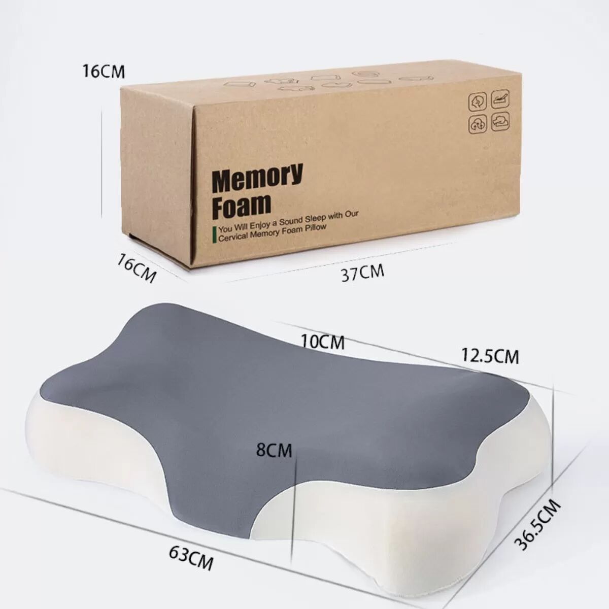 INF Memory-Schaum Nackenstützkissen - Ergonomisches Schmetterlingsdesign mit kühlendem Eisseidenbezug, Nacken- und Grau