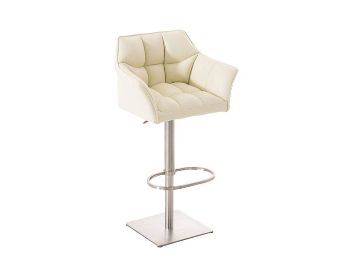 TPFLiving Barhocker Damaskus Gestell Edelstahl Kunstleder - Creme