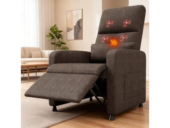 Thaookte Elektrischer Fernsehsessel mit Fußstütze, Massage und Heizfunktion Elektrisch verstellbar, Massage & Wärmefunktion, ideal für Wohnzimmer, Schlafzimmer und Büro, Braun