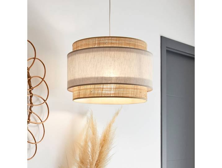 Milo Hängeleuchte pyla/natur Ø 38 cm Bast/Stoff - Corep SAS - Wohnzimmer - Stoff / Textil - Mit Schirm