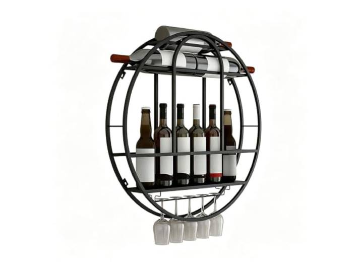 Industrielle Weinregale zur Wandmontage runder Weinflaschen-Glashalter Metall-Weinaufbewahrungsorganisator, Weinhalter, Heimbar-Regale, Aufbewahrungshalter(Black,70cm)