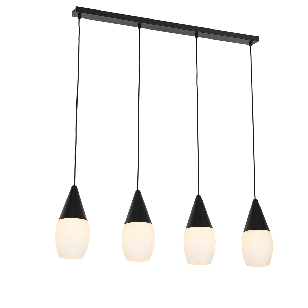 Qazqa Drop Moderne Hanglamp Zwart met Wit Glas - 4-lichts