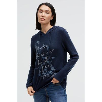 Kapuzenpullover SOCCX, Damen, Gr. L, blau (blau navy melange), Feinstrick, Material: 53% Baumwolle, 43% Polyester, 4% Elasthan, Glitzermuster, bedruckt, regular fit normal, Rundhals, eingesetzt gerader Abschluss, Pullover Kapuzenpullover, aus...