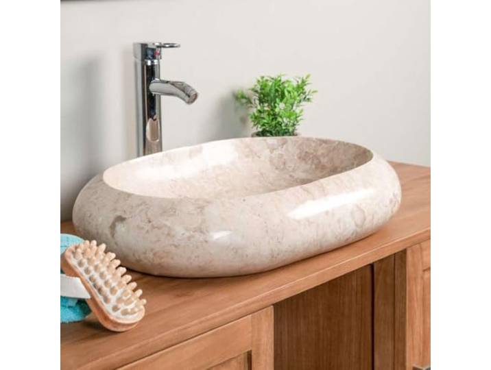 Wanda collection - Grande Vasque en marbre à Poser Murano crème 60cm