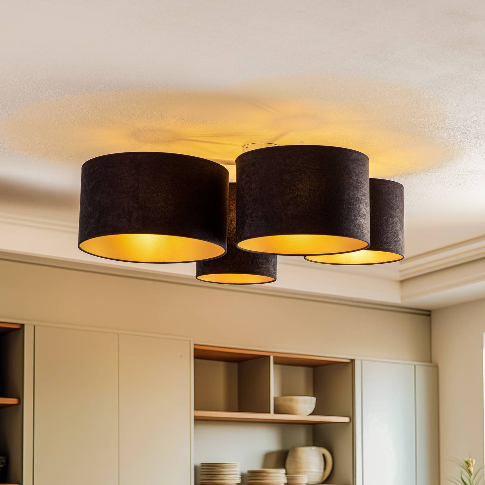 Deckenlampe Lodge Duolla, dimmbar, schwarz, für Wohn- / Esszimmer, Textil / Stoff / Seide, Modern, Deckenlampe