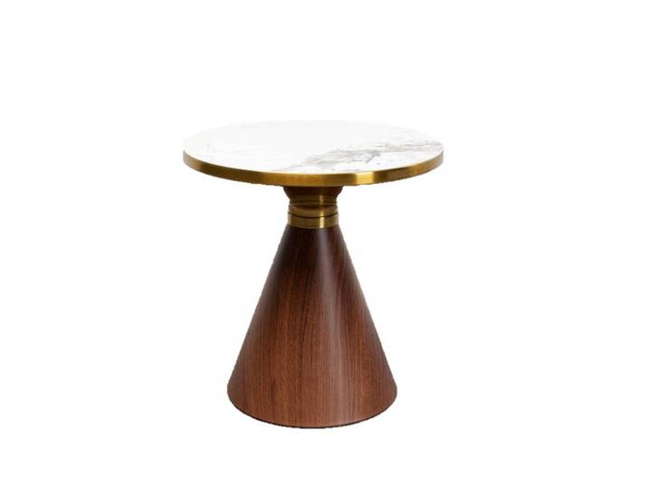 Kare-Design Couchtisch, Braun, Weiß, Gold, Metall, Keramik, Marmoroptik, rund, konisch, rund, 50x52x50 cm, Wohnzimmer, Wohnzimmertische, Couchtische, Couchtische Marmoroptik