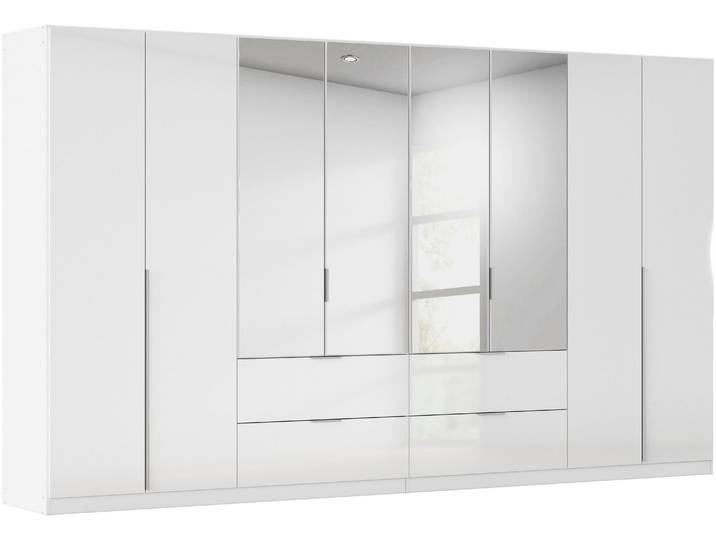 Drehtürenschrank, Holzwerkstoff, Alpinweiß/Hochglanz, 360×210×54 cm, Mit Außenschubkästen, Rauch