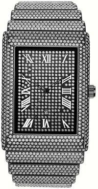 Uplift Essentials Luxury Iced Out Rectangular Executive Watch Hip Hop Diamond Date Quartz Timepiece In Lustrous Gold black