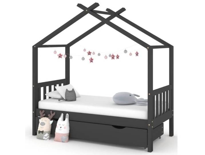 Cadre de lit enfant avec tiroir - FYDUN - Viesurchoix - Gris - Pin - 80x160 cm