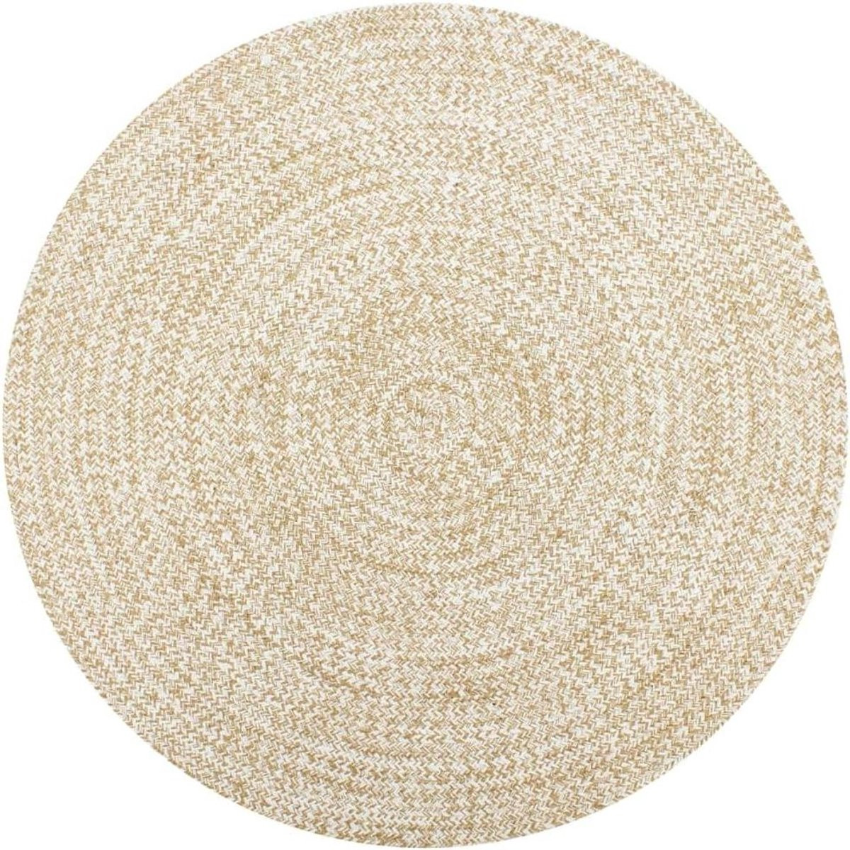 Rond Jutten Vloerkleed - Handgeweven Jute en Katoen - Wit Natuurlijk - Diameter: 90 cm
