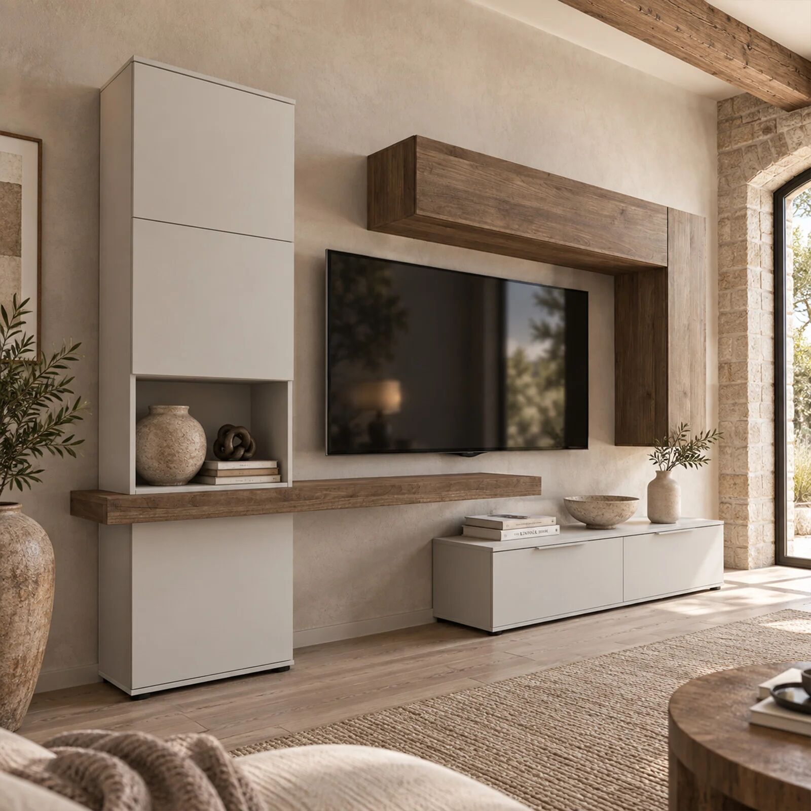 garneroarredamenti Parete attrezzata 280x207h cm soggiorno beige noce Universe
