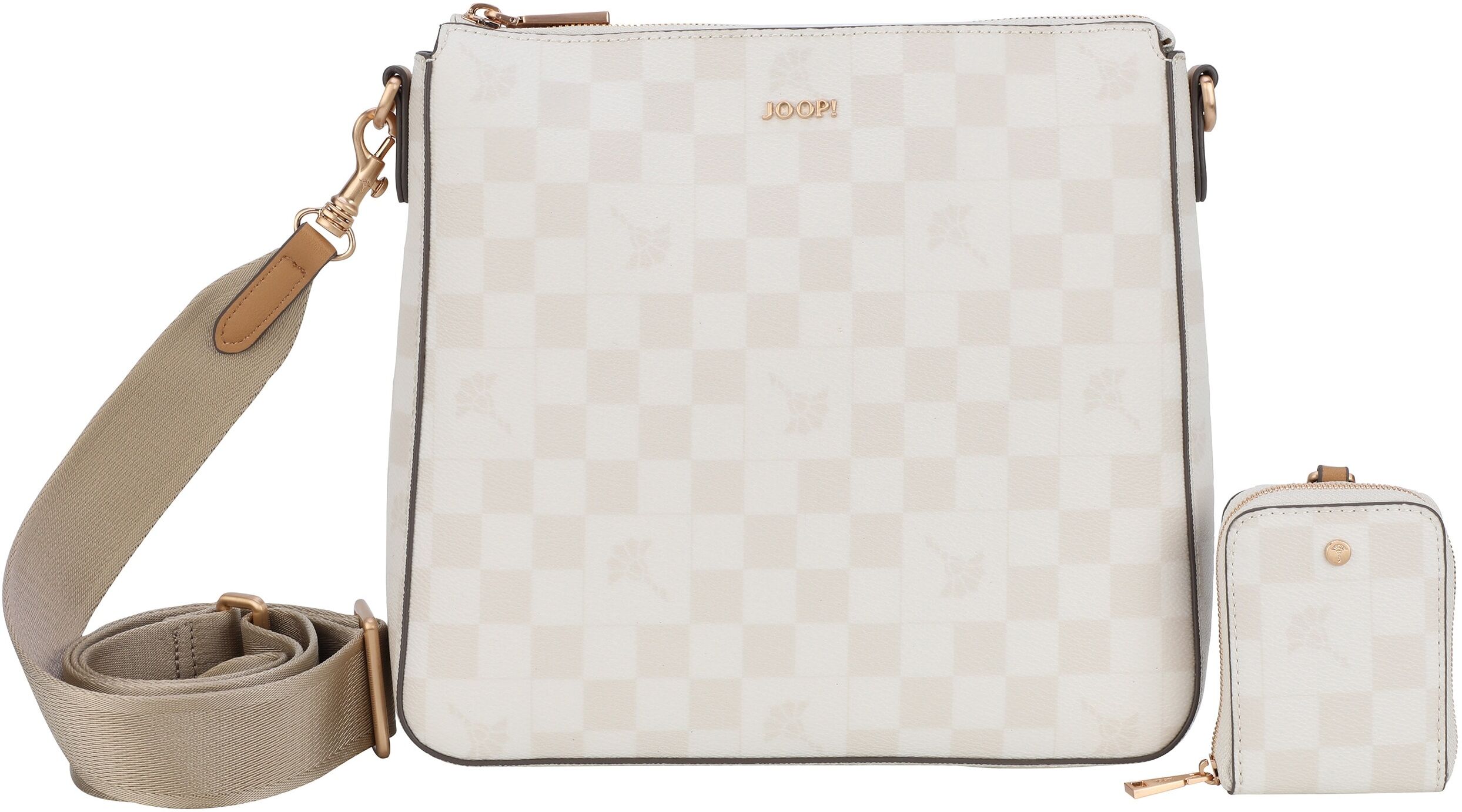 Joop! Umhängetasche JOOP "cortina piazza jasmina shoulderbag mvz", Damen, Gr. B/H/T: 27cm x 25cm x 6cm, beige (birch, natur), Lederimitat, Taschen Umhängetasche, mit kleiner Münztasche birch, natur B/H/T: 27cm x 25cm x 6cm