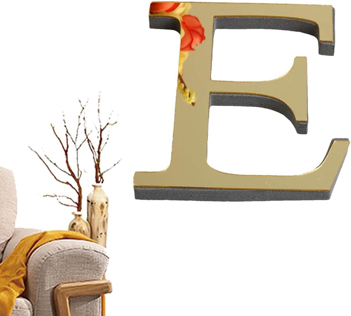 Acryl letters Wanddecoratie met glanzende spiegelafwerking Lichtgoud 10 x 8 cm