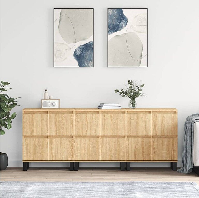 vidaxl Aparadores 3 uds madera contrachapada color roble sonoma