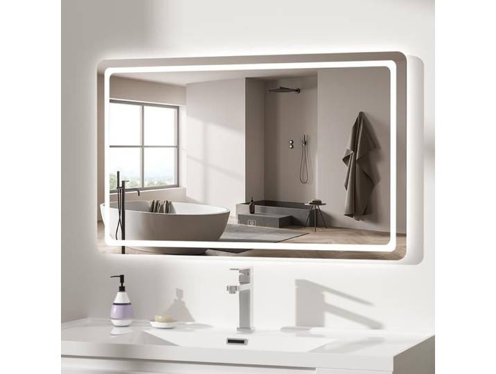 Miroir Salle de Bain LED 60x80 cm Antibué Rectangulaire Miroir Mural 3 Couleurs Luminosité Dimmable Tactile Horizontale/Verticale