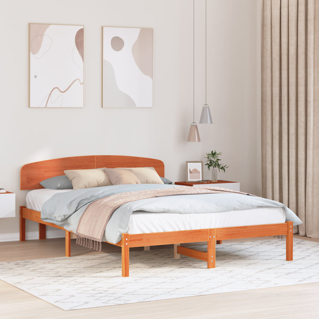 Vidaxl Bed Frame With Headboard Solid Pine Wood Brown Kingsize (5')