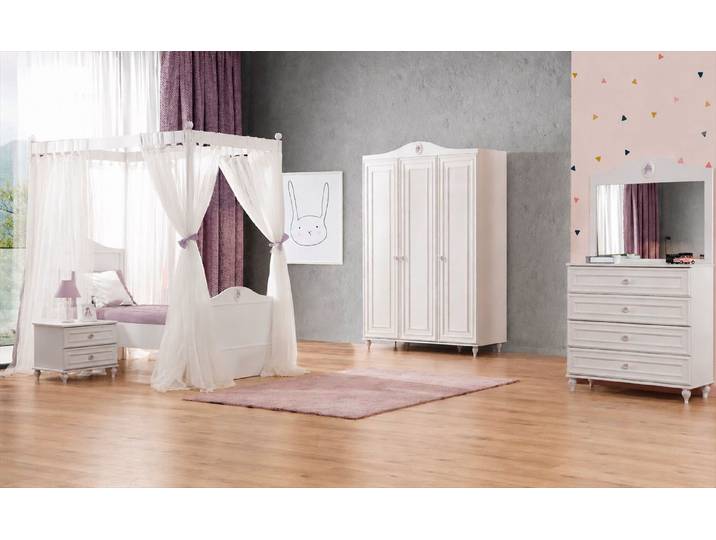 JVmoebel Jugendzimmer-Set Jugendzimmer Set Himmelbett Kleiderschrank Kommode Spiegel, (Jugendzimmer-Set, 5-tlg., 5-tlg)