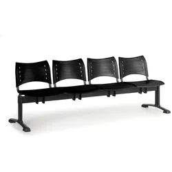 Kunststoff-Wartezimmerbank, Traversenbank VISIO, 4-sitzer, schwarz, schwarze Füße