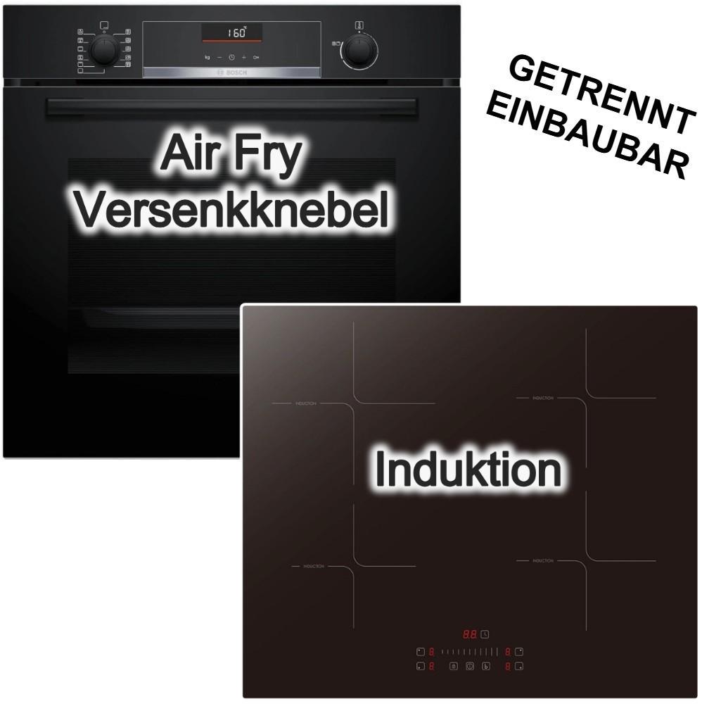 Herdset BOSCH Backofen Teleskopauszug 3D Heissluft Hydrolyse + PKM Induktionskochfeld Booster Touch Slider