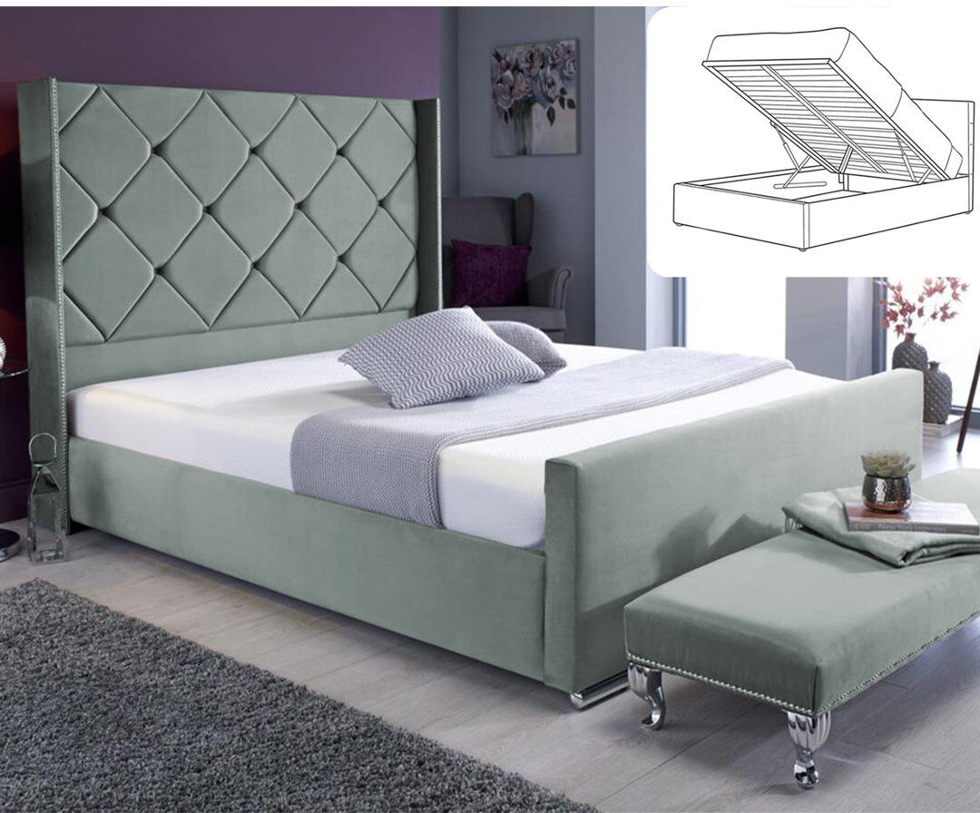 Britainsleep Upholstered Ottoman Storage Bed Chrome Kingsize (5')
