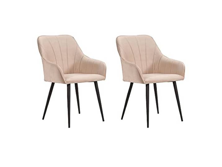 Soof&Tess – 2er-Set – Ferrara Esszimmerstuhl – Beige – Samt – Industriell – Mit Armlehne – Leicht zu reinigende Stoffe – Hohe Qualität
