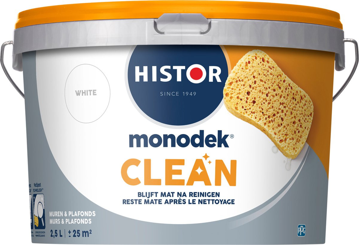 Histor Monodek Clean Muurverf Binnen Mat Wit 2,5L