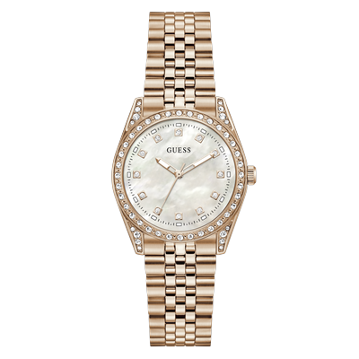 Quarzuhr GUESS "JADA", rosa (goldfarben, weiß, roségoldfarben, weiß), Armbanduhren, Damen, roségoldfarben, Quarzuhr, Armbanduhr, Damenuhr, Edelstahlarmband, analog