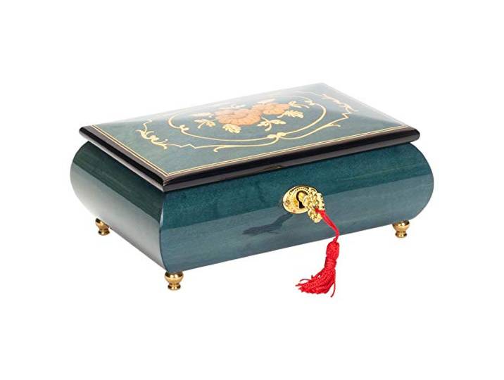 Splendid Music Box Co. Italienische Spieluhr mit eingelegtem Holz, Motiv: Schwanensee, Dunkelblau