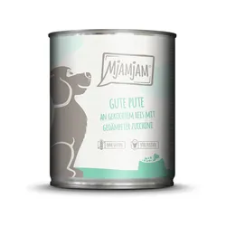 MJAMJAM Leckere Mahlzeit 800g Dose Hundenassfutter Sparpaket 12 x 800 Gramm gute Pute an gekochtem Reis mit gedämpfter Zucchini