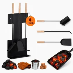Relaxdays Kaminbesteck modern 4-teilig Hellbraun,Schwarz