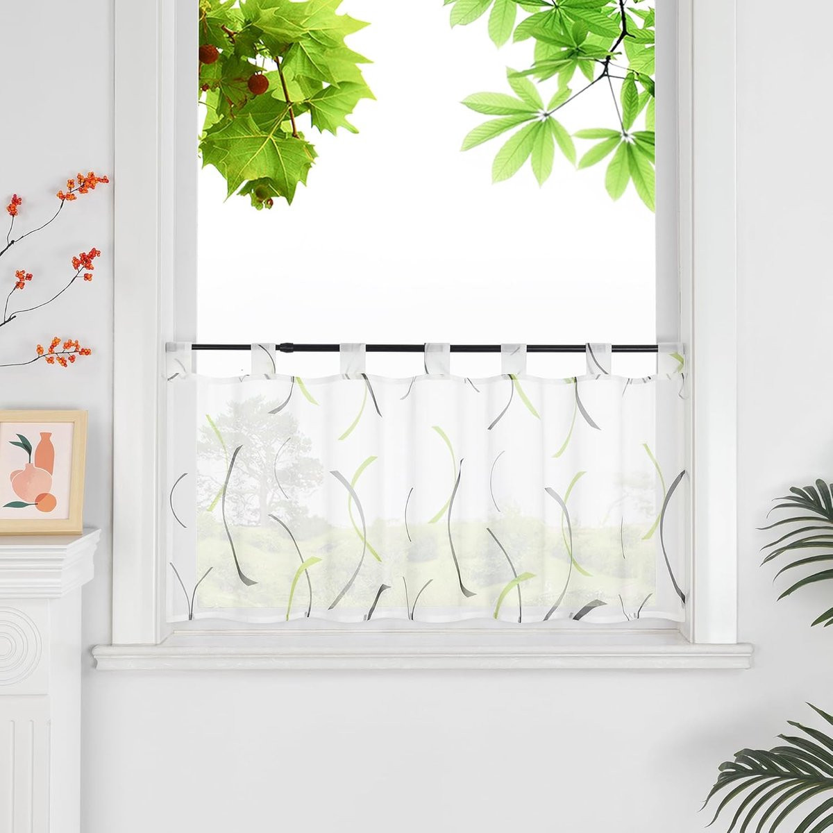Transparant Groen Voile Vitrage Bistrogordijn met Golven - 30 x 120 cm