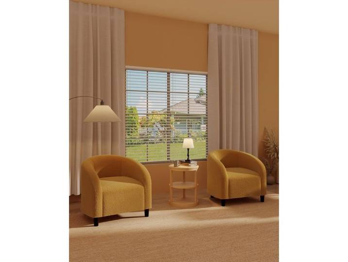 Lot de 2 fauteuils club modernes dossier arrondi accoudoirs ergonomiques tissu bouclette pour salon et salle d'attente - Jaune