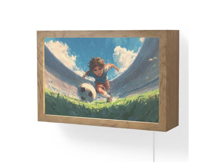 OnlyWow Wandleuchte - Stadion - Fußballer - Ball - 30x20 cm, Blau, Holzwerkstoff, Rechteckig, LED integriert, 30x20x8 cm, Lampen & Leuchten, Innenbeleuchtung, Wandlampe