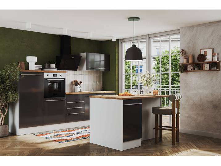 Cuisine îlot Gabriel A 290cm Gris/Gris brillant