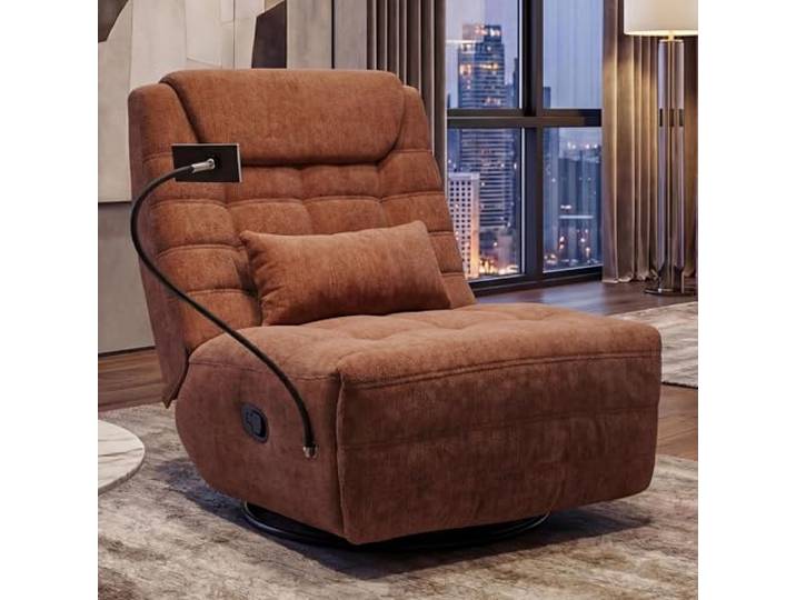 Mendler Relaxsessel HWC-P92 Stoff Chenille (260g/m²) - terrakotta TV-Sessel, Fernsehsessel, drehbar Kippfunktion, Handyhalterung