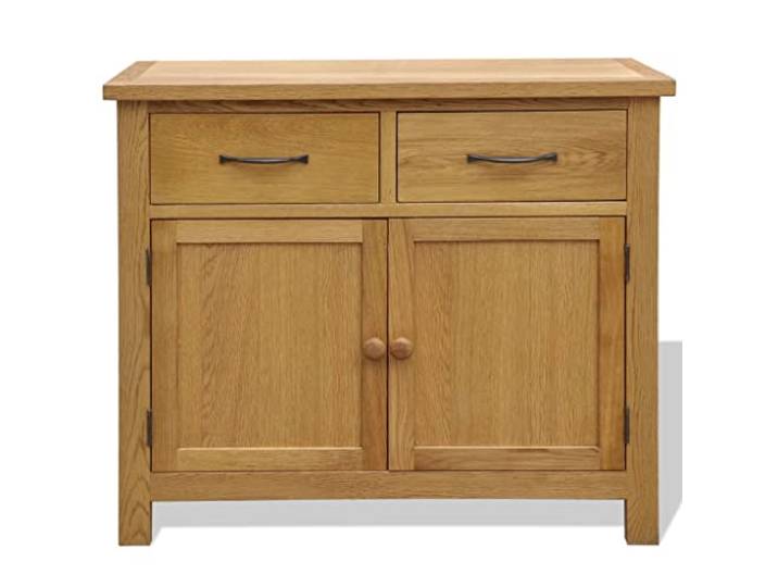 GKMBCVDFR Sideboard 90x33,5x83 cm Massivholz Eiche 2 Fächer, 2 Schubladen, Schmal für Flur, Einfacher Zusammenbau
