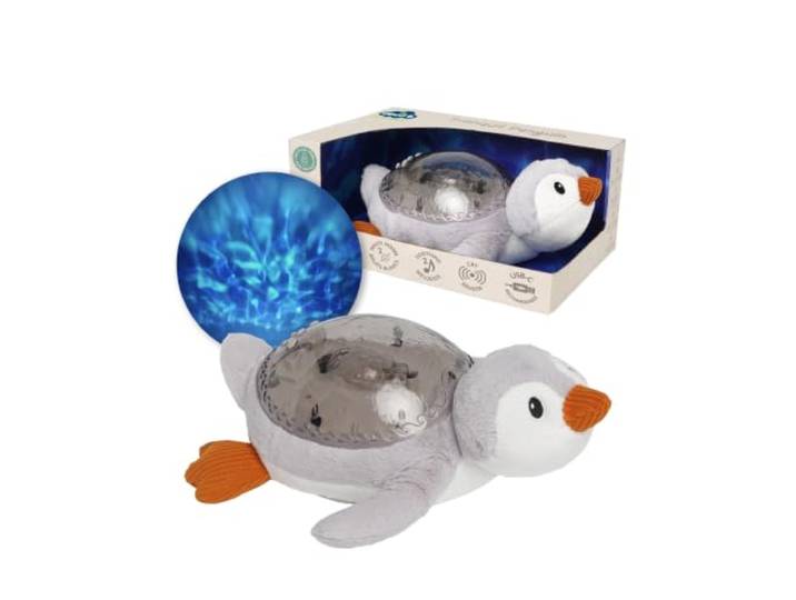 Cloud b Tranquil Penguin - Eco Baby Night Light & Sound Machine, Ocean Wave Projector, Cry Sensor, White Noise, USB-C Rechargeable, 100% Recycled Fabric