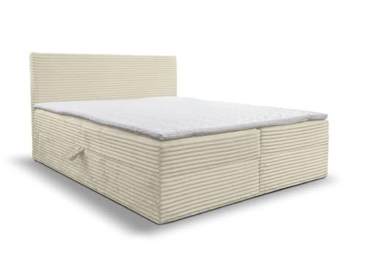 Boxspringbett 180x200 mit Bettkasten, Tilly Doppelbett Beige Cordstoff Bett 180x200, Doppelbett mit Topper (4 cm) für extra Liegekomfort