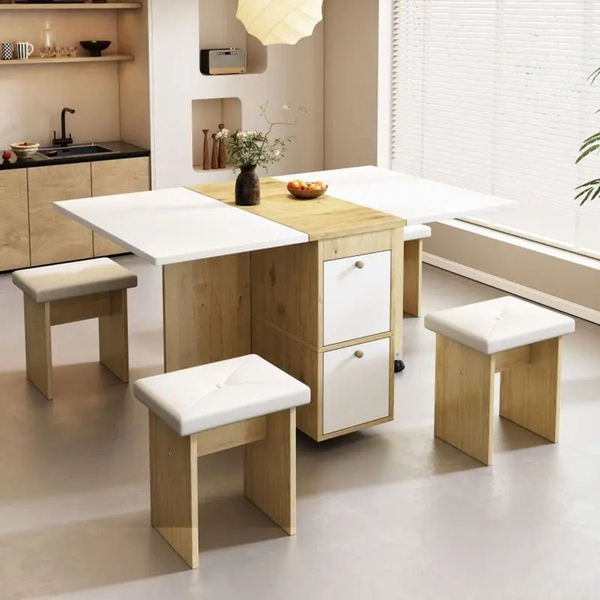 Eetset met uitschuifbare vouwtafel en 4 stoelen voor volwassenen