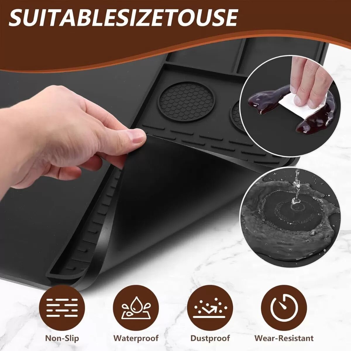 INF Silikon Kaffee Maschinen Bar Matte Kaffee Bohnen Dicke Unterlage 61x40.5x1.1cm - 600g Grau