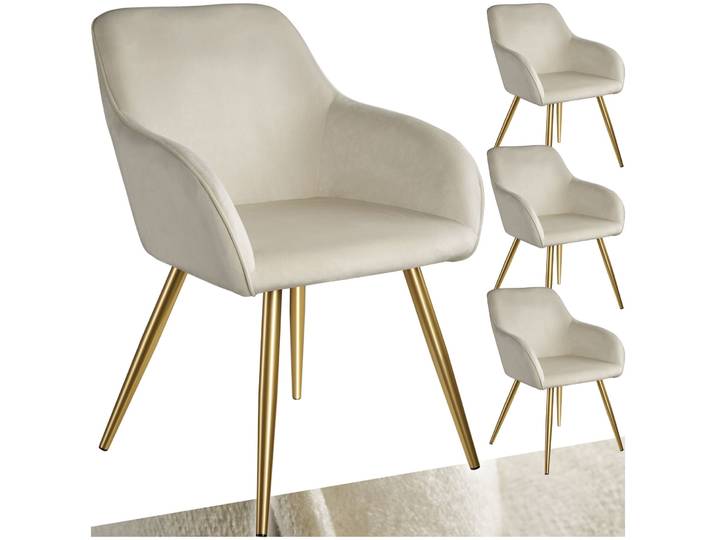 Esszimmerstuhl Marilyn Samtoptik, goldene Stuhlbeine - creme/gold, 4er Set