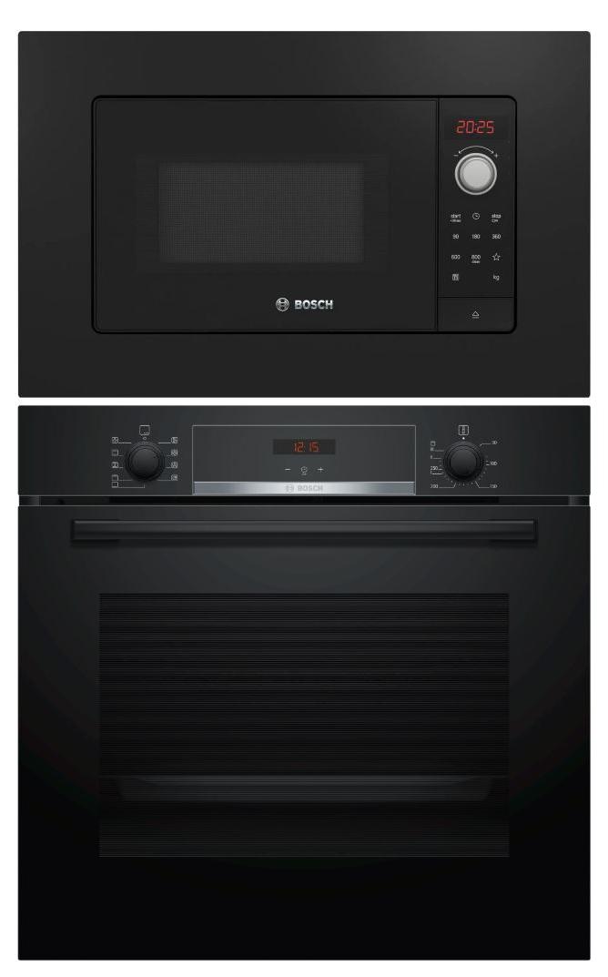 Bosch Einbau Set Backofen EcoClean + Mikrowelle 38cm Nischenhöhe f. Hochschränke schwarz