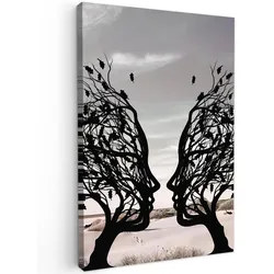 LEINWANDBILD Strand - Meer - Menschen - Baum - Moderne Kunst Deko XXL 80x120 cm