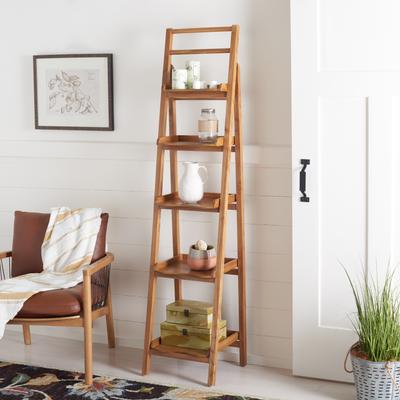 "SAFAVIEH Asher Leaning 16.5-Inch Oak Bookshelf, Farmhouse - 71"" H x 16.5"" W x 15"" D"